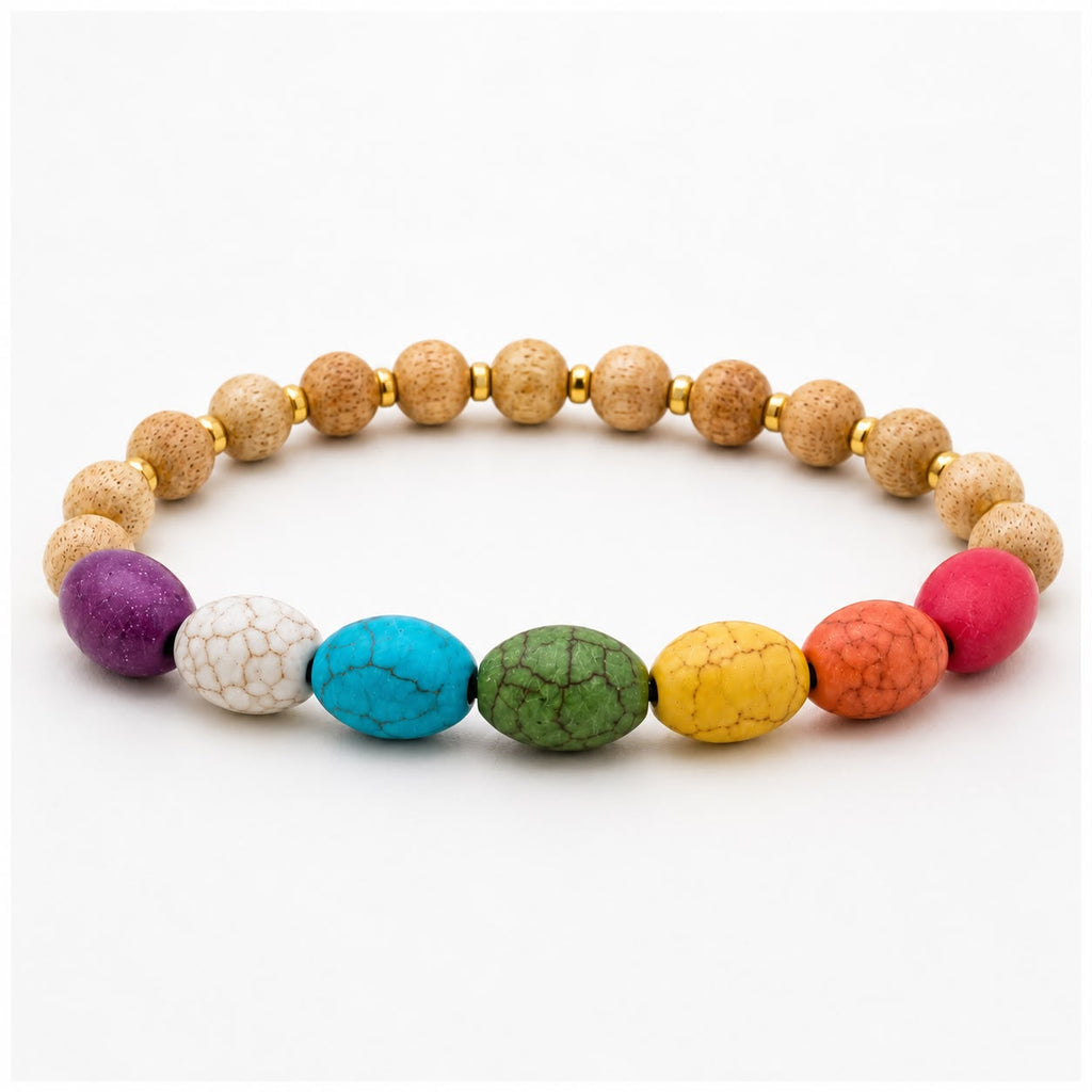 PULSERA PALOSANTO LOS CHAKRAS